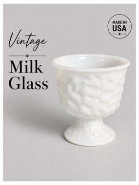 Vintage EO Brody Milk Glass Pedestal Compote Textured Bowl USA